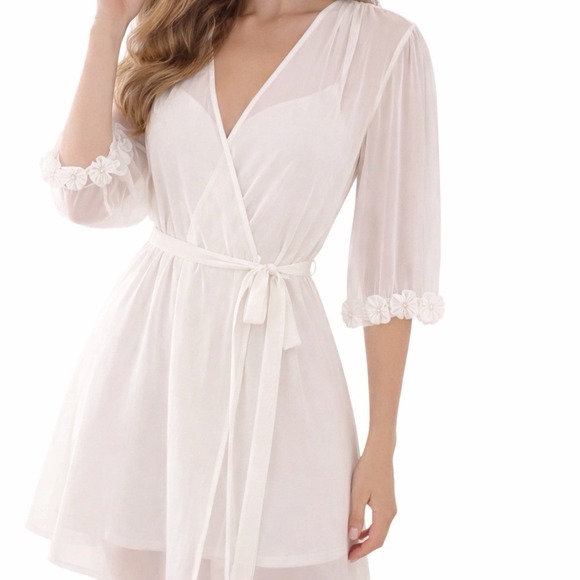 Oscar de la Renta Other - Oscar De La Renta Sheer White Bridal Wrap Size Large 90's Lingerie Robe Boudoir